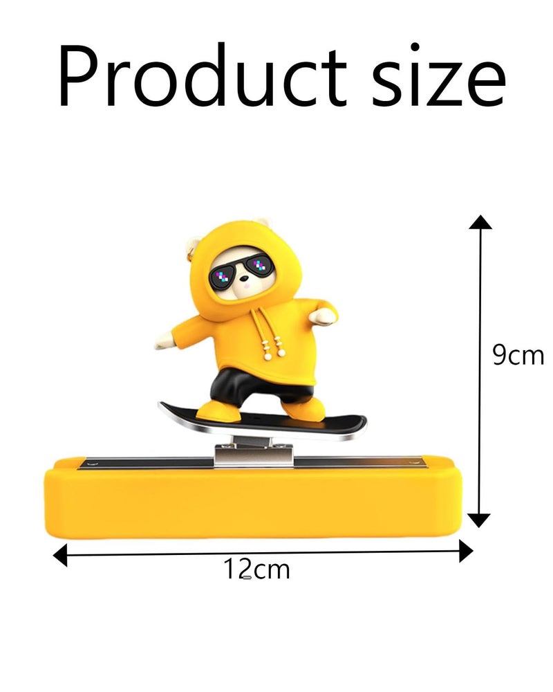 INOCEAN Skating Panda for Car Dashboard, Cute Yellow Bear Car Decor with Stable Base, Funny Moving Car Accessory, for All Ages, Vibrant Dashboard Ornament (Yellow) - Image 2