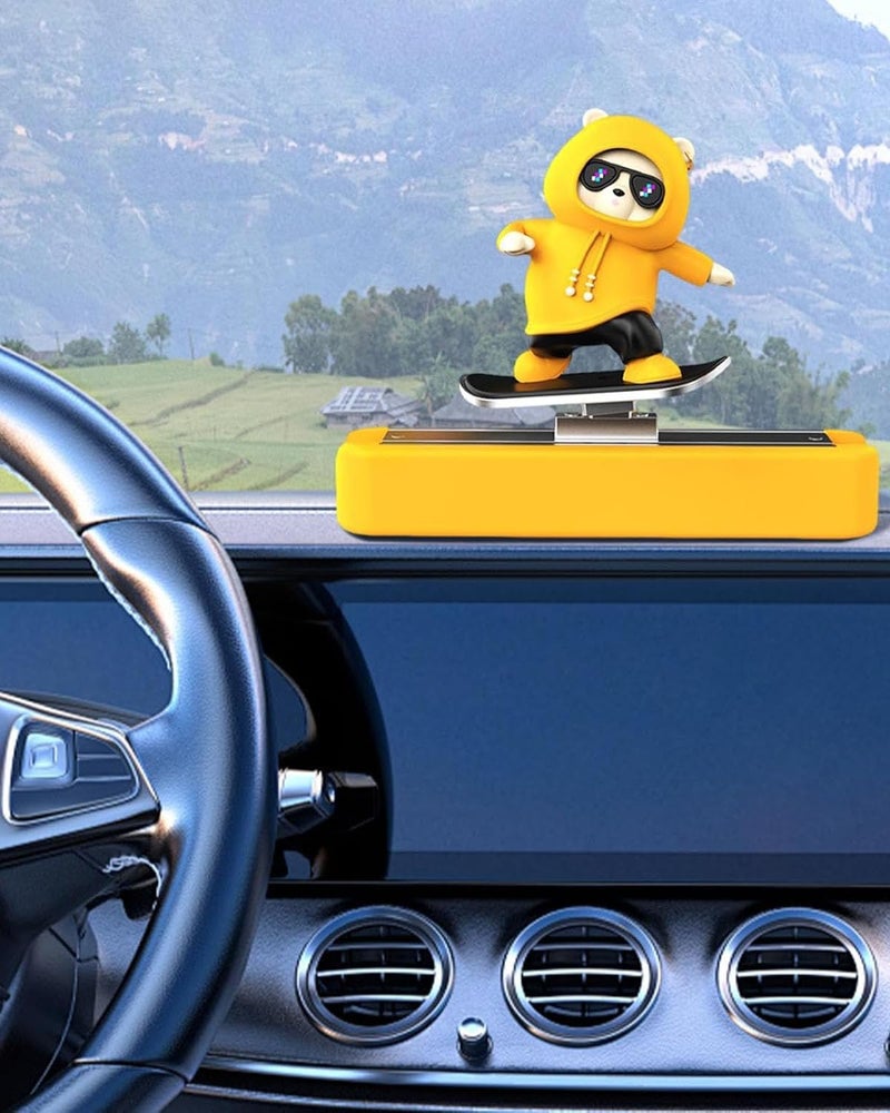 INOCEAN Skating Panda for Car Dashboard, Cute Yellow Bear Car Decor with Stable Base, Funny Moving Car Accessory, for All Ages, Vibrant Dashboard Ornament (Yellow) - Image 1