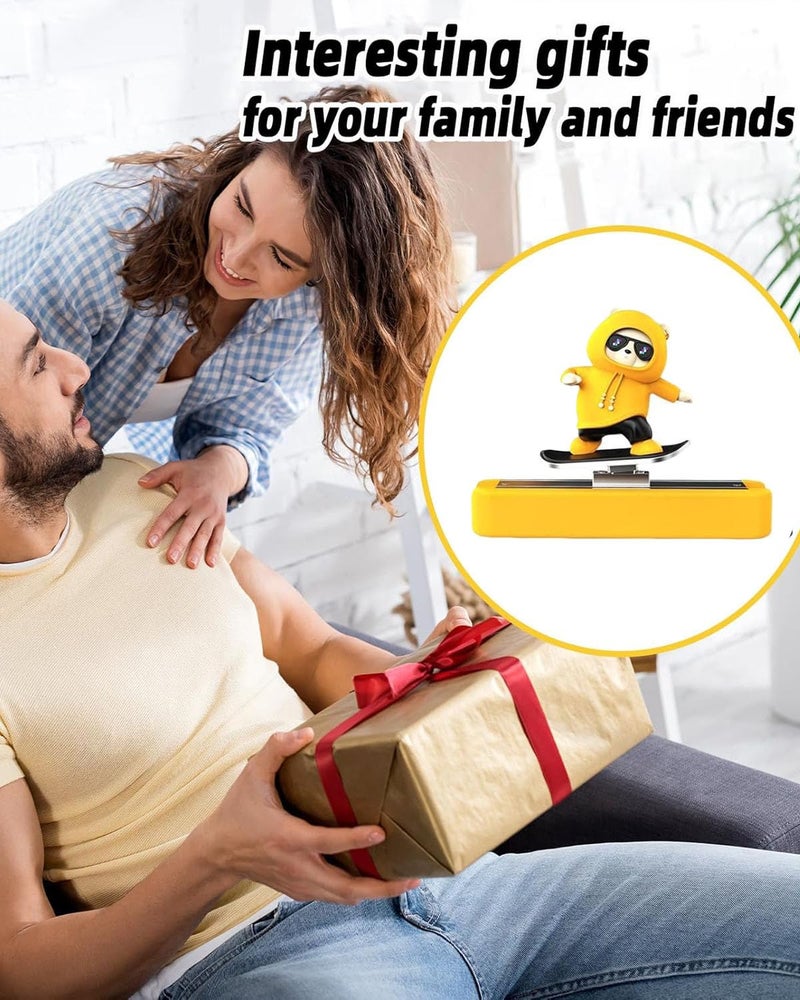 INOCEAN Skating Panda for Car Dashboard, Cute Yellow Bear Car Decor with Stable Base, Funny Moving Car Accessory, for All Ages, Vibrant Dashboard Ornament (Yellow) - Image 3