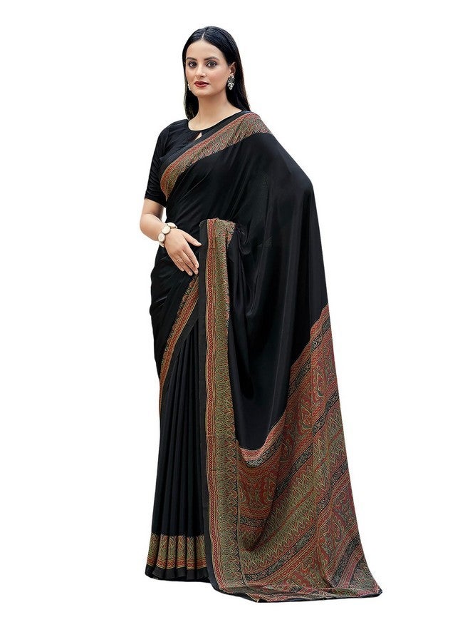 SIRIL Silk Crepe Printed Saree for Women With Unstitched Blouse Piece (3441S3023_Black) - Image 1