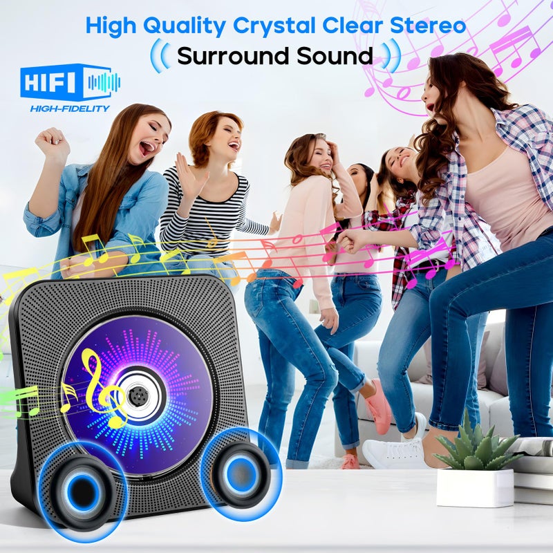 ROADOM Desktop CD Player with Speakers, ROADOM CD Players for Home, Portable CD Player with Bluetooth Hi-Fi Stereo Sound,Remote Control,Supports CD/Bluetooth/FM Radio/U Disk/AUX/Timer/Repeat,Black - Image 3