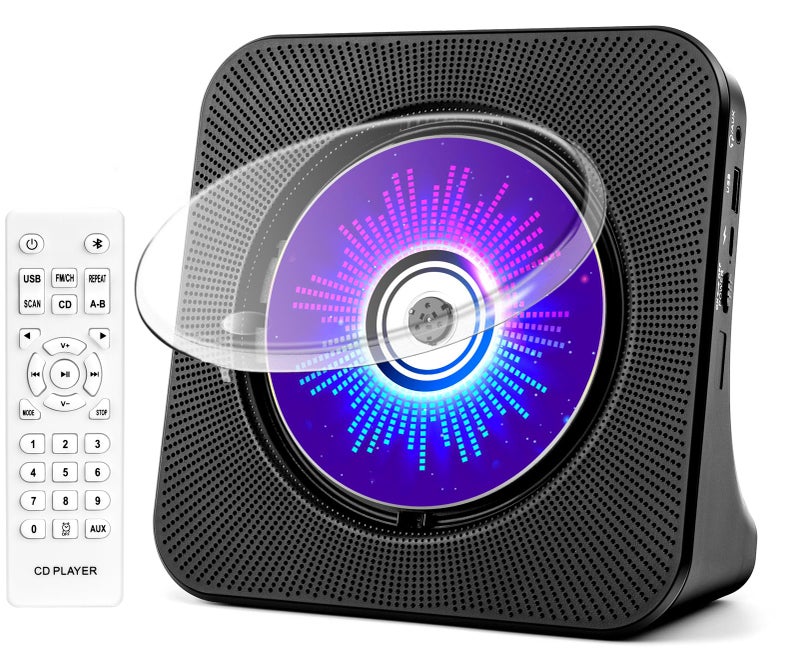 ROADOM Desktop CD Player with Speakers, ROADOM CD Players for Home, Portable CD Player with Bluetooth Hi-Fi Stereo Sound,Remote Control,Supports CD/Bluetooth/FM Radio/U Disk/AUX/Timer/Repeat,Black - Image 1