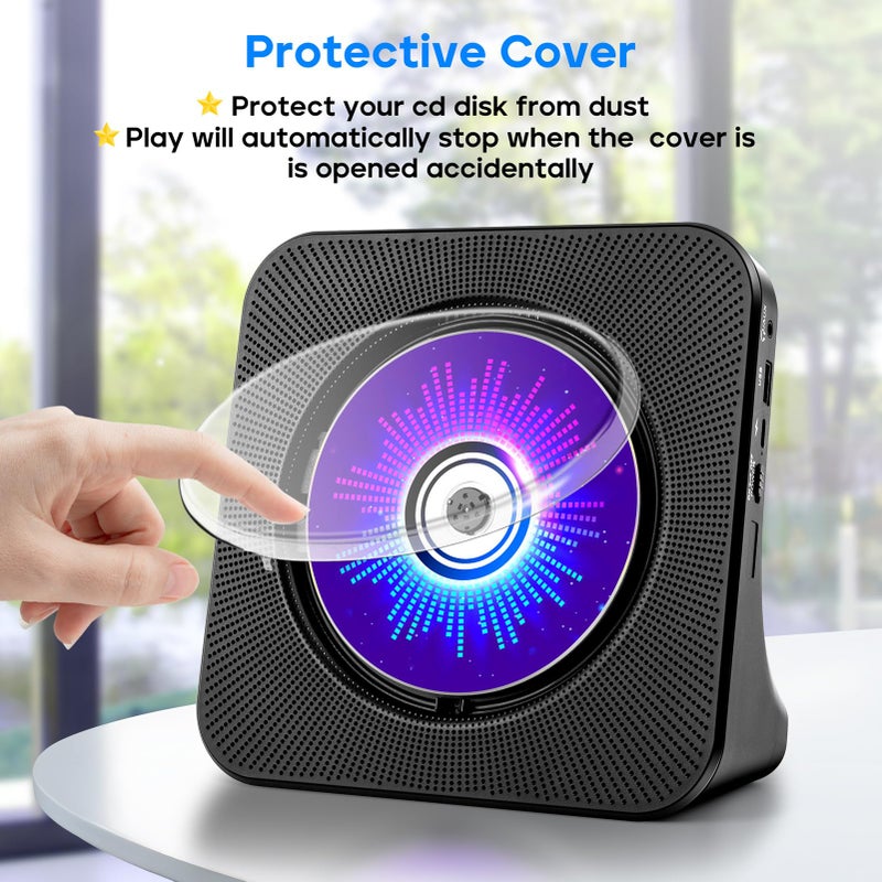 ROADOM Desktop CD Player with Speakers, ROADOM CD Players for Home, Portable CD Player with Bluetooth Hi-Fi Stereo Sound,Remote Control,Supports CD/Bluetooth/FM Radio/U Disk/AUX/Timer/Repeat,Black - Image 5