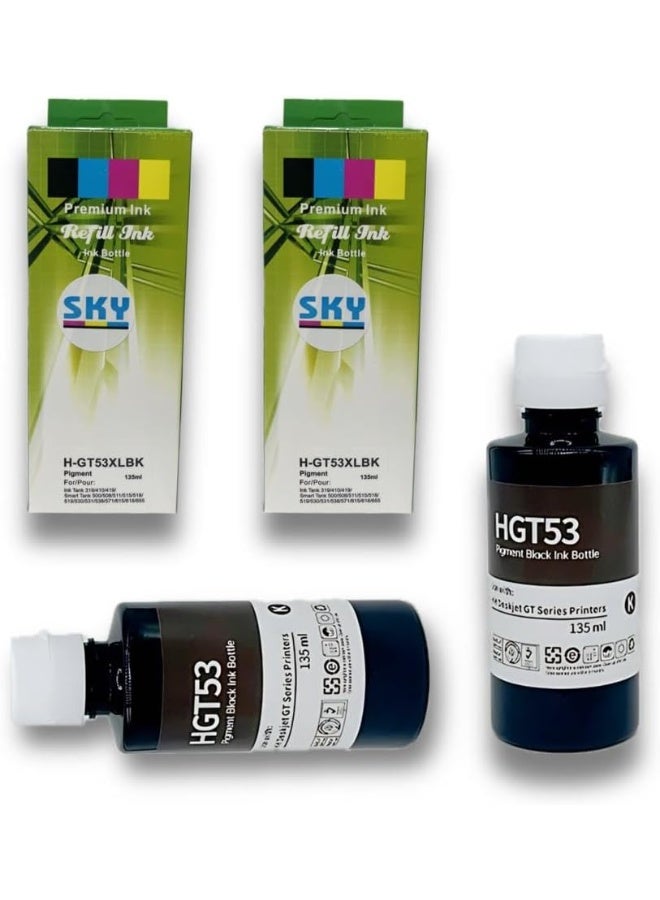 SKY 2-Pack GT53XL/GT53/GT51 Black 135ml Compatible Refill Ink Replacement for GT53XL GT53 GT51 Ink Bottle to Use for  DeskJet GT5810, 5820, HP DeskJet GT and Smart Tank Series Printers - Image 1