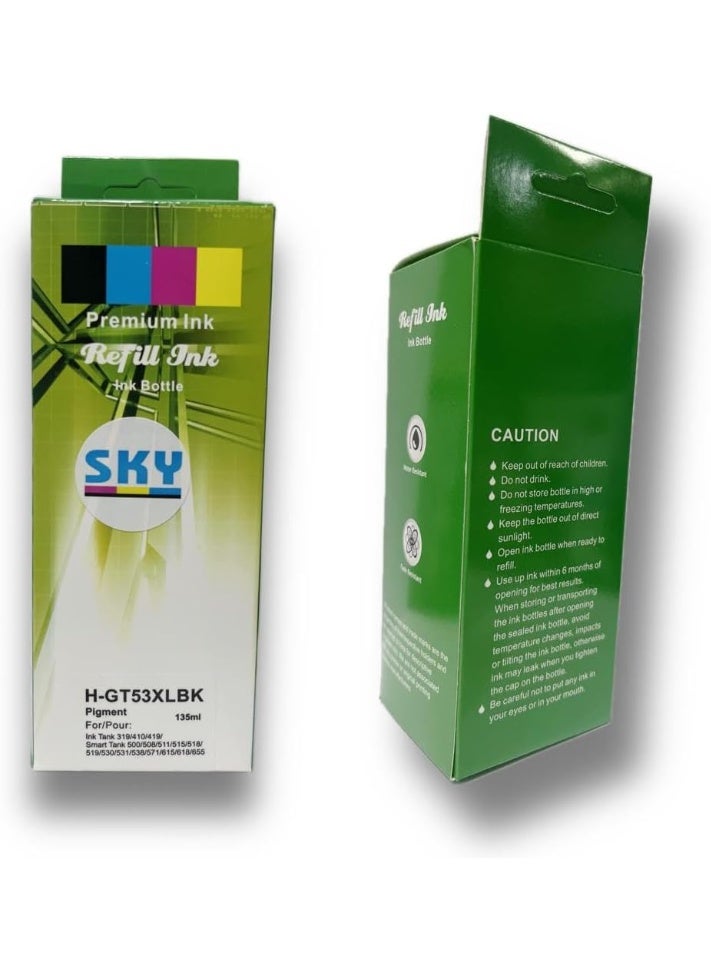 SKY 2-Pack GT53XL/GT53/GT51 Black 135ml Compatible Refill Ink Replacement for GT53XL GT53 GT51 Ink Bottle to Use for  DeskJet GT5810, 5820, HP DeskJet GT and Smart Tank Series Printers - Image 2
