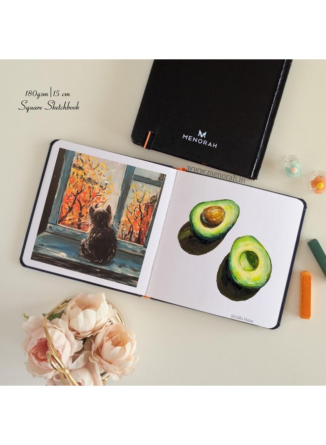 MENORAH منوراه - دفتر رسم للفنان - مربع - 180 جرام - دفتر رسم مربع - غلاف صلب - 100 صفحة/50 ورقة - (15.0 × 15.0 سم)-(أسود) - Image 5