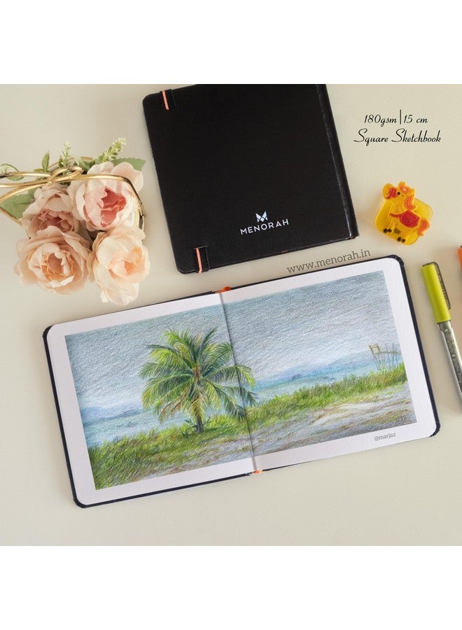 MENORAH منوراه - دفتر رسم للفنان - مربع - 180 جرام - دفتر رسم مربع - غلاف صلب - 100 صفحة/50 ورقة - (15.0 × 15.0 سم)-(أسود) - Image 3