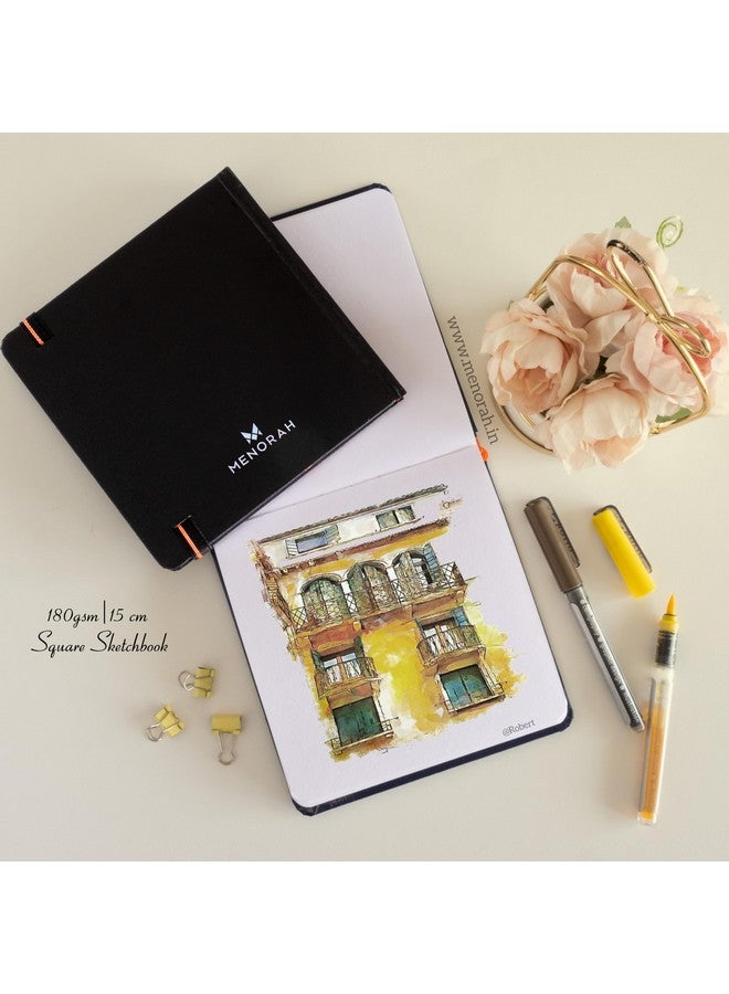 MENORAH منوراه - دفتر رسم للفنان - مربع - 180 جرام - دفتر رسم مربع - غلاف صلب - 100 صفحة/50 ورقة - (15.0 × 15.0 سم)-(أسود) - Image 4