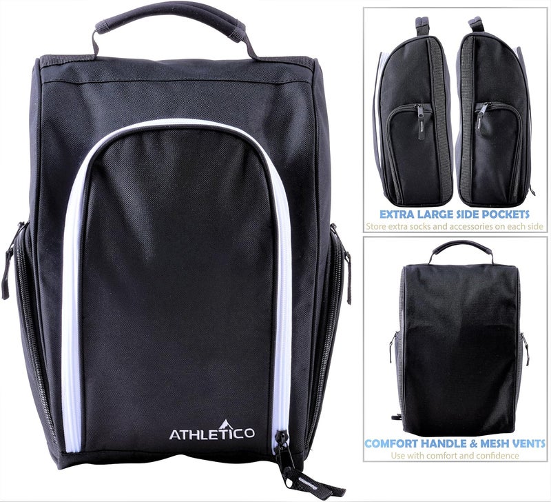 Athletico Golf Shoe Bag - Zippered Shoe Carrier Bags With Ventilation & Outside Pocket for Socks, Tees, etc. Perfect Storage (Black) - Image 2