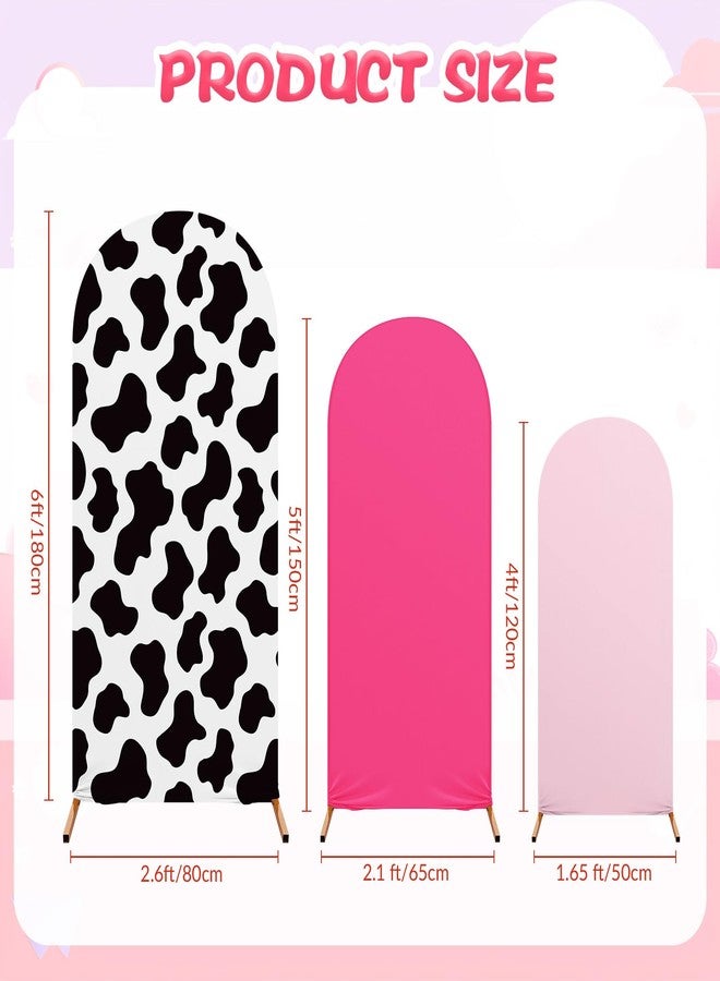 RimCereal 3 Sets Cow Theme Party Arch Backdrop Cover Cow Birthday Party Decorations Spandex Stretch Backdrop Stand Cover 4ft, 5ft, 6ft for Birthday Banquet Ceremony(Pink) - Image 2