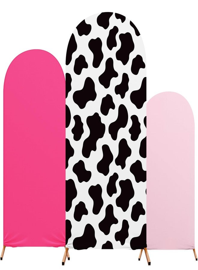 RimCereal 3 Sets Cow Theme Party Arch Backdrop Cover Cow Birthday Party Decorations Spandex Stretch Backdrop Stand Cover 4ft, 5ft, 6ft for Birthday Banquet Ceremony(Pink) - Image 1