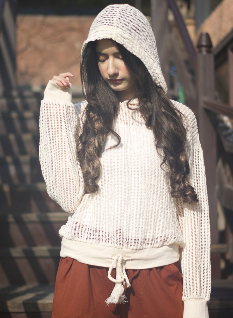 P FOR PRETTY Beige Crochet Hoodie - Image 1