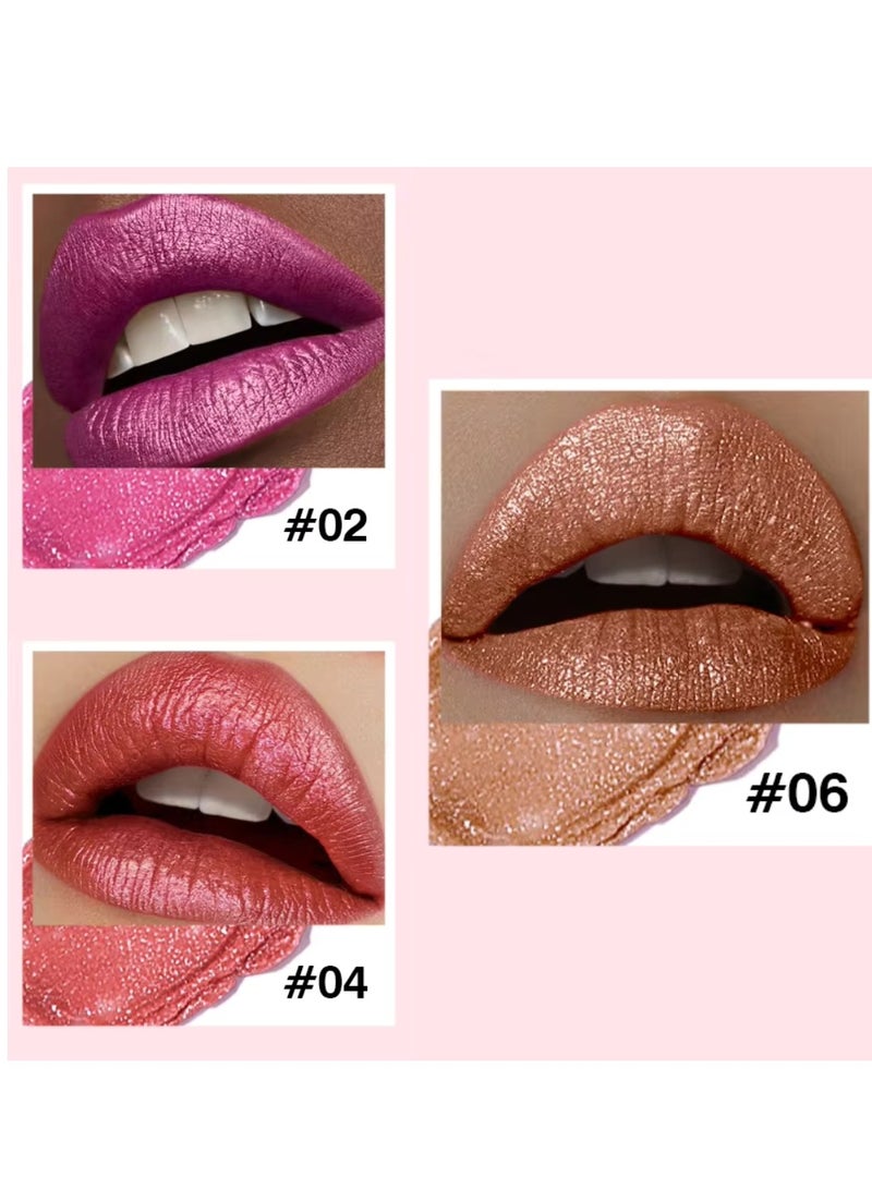 pudaier Pearlized Lipstick Diamond Glitter Matte Lipstick Long Lasting Waterproof Metallic Bronze Lip Gloss Gold Bronze Sparkling High Pigment Non Stick Lip Stain Full Coverage Tinted Lip Balm 04 - Image 3