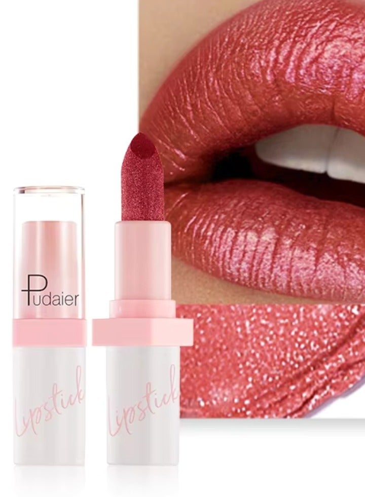 pudaier Pearlized Lipstick Diamond Glitter Matte Lipstick Long Lasting Waterproof Metallic Bronze Lip Gloss Gold Bronze Sparkling High Pigment Non Stick Lip Stain Full Coverage Tinted Lip Balm 04 - Image 1