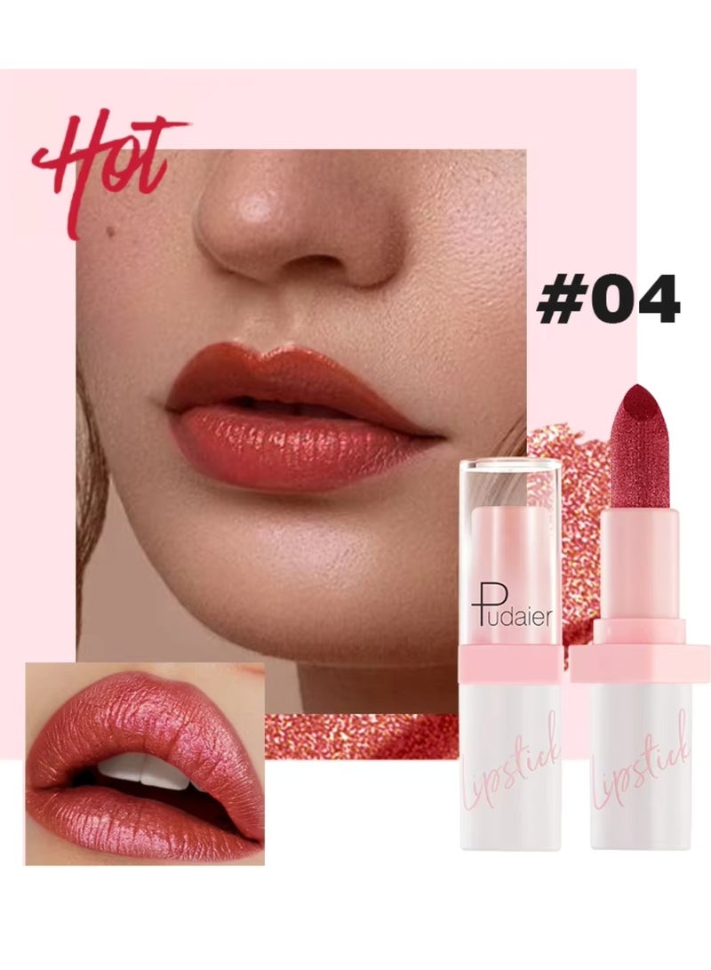 pudaier Pearlized Lipstick Diamond Glitter Matte Lipstick Long Lasting Waterproof Metallic Bronze Lip Gloss Gold Bronze Sparkling High Pigment Non Stick Lip Stain Full Coverage Tinted Lip Balm 04 - Image 4