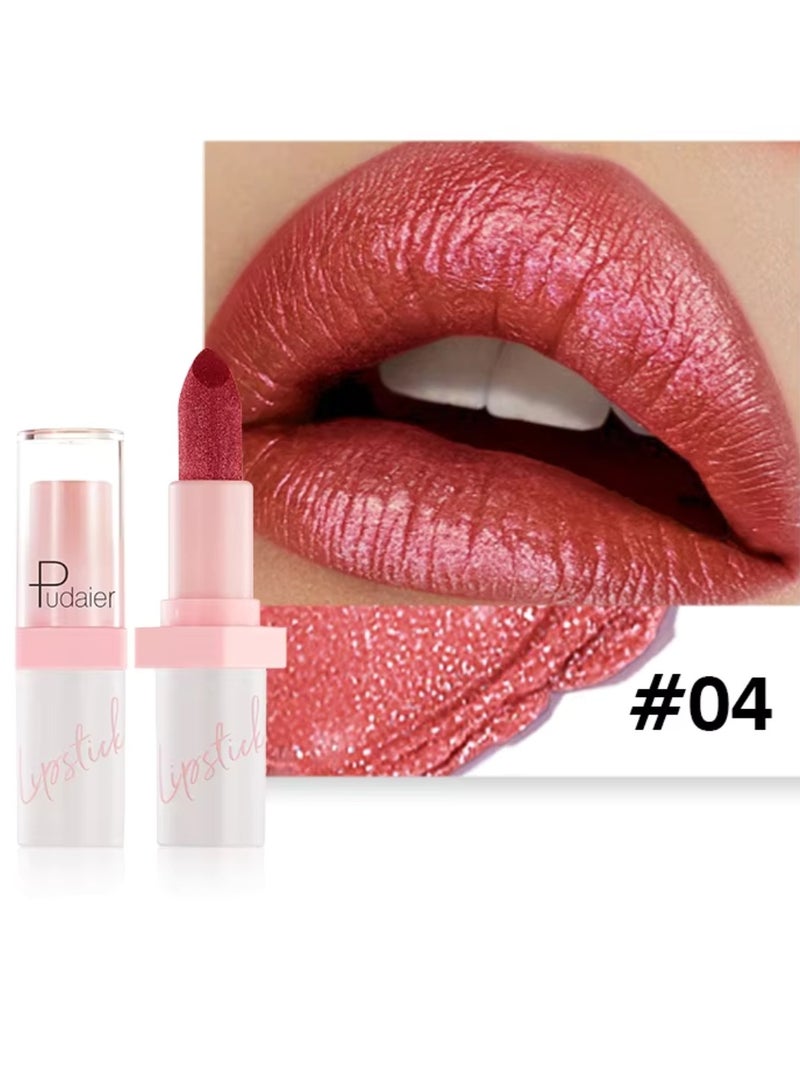 pudaier Pearlized Lipstick Diamond Glitter Matte Lipstick Long Lasting Waterproof Metallic Bronze Lip Gloss Gold Bronze Sparkling High Pigment Non Stick Lip Stain Full Coverage Tinted Lip Balm 04 - Image 2