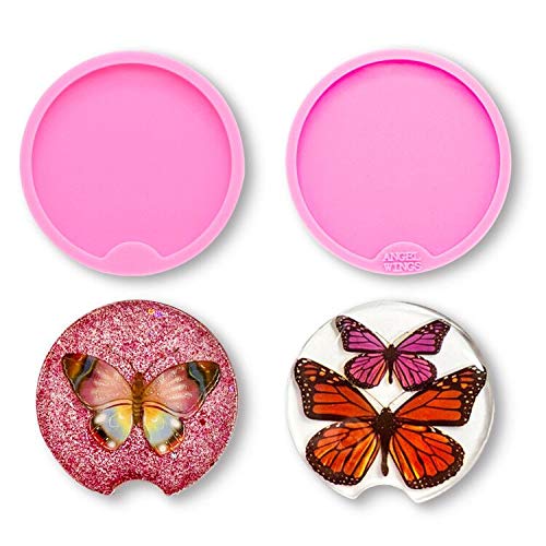 Angel Wings 2 Pack DIY Round Coaster Silicone Mold for Epoxy Resin Casting Molds Diameter 6.5cm/7.3cm, Molds for Casting, Home Decoration. - Image 1