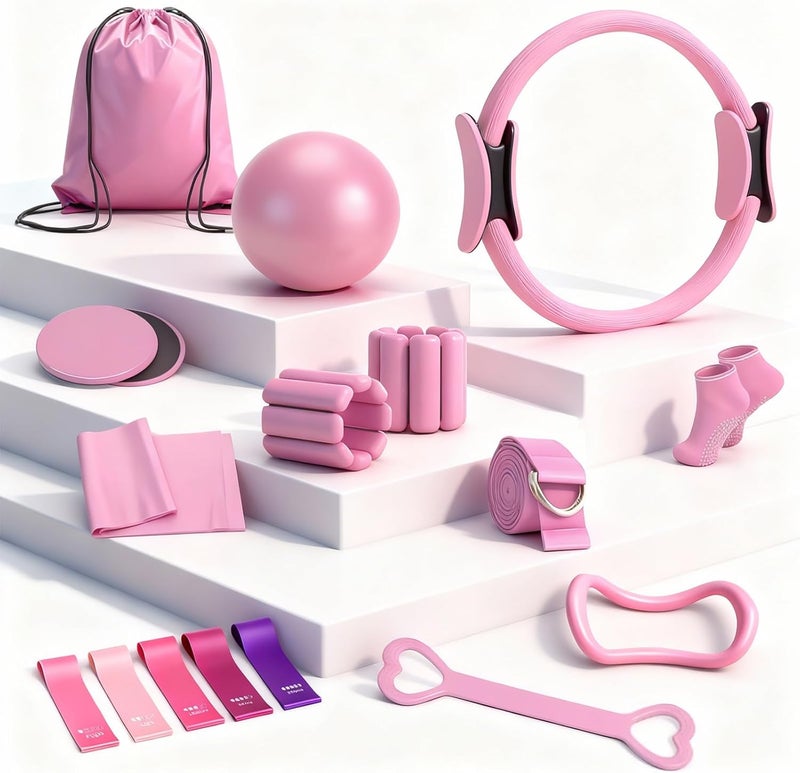 Fantspati 18-Piece Pilates Equipment Kit for Home Workouts - Includes Pilates Ring, Ball, Resistance Bands, and More - Image 1