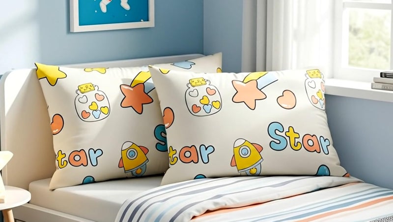 Filymore Kids Space Printed Pillow Covers for Kids Room | Made with Pure Microfiber Soft & Skin Friendly Pillow Cases | Size (17 x 27 inch, Cream and Orange) Set of 2 Covers. - Image 1