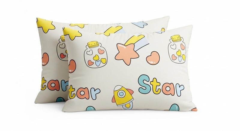 Filymore Kids Space Printed Pillow Covers for Kids Room | Made with Pure Microfiber Soft & Skin Friendly Pillow Cases | Size (17 x 27 inch, Cream and Orange) Set of 2 Covers. - Image 3