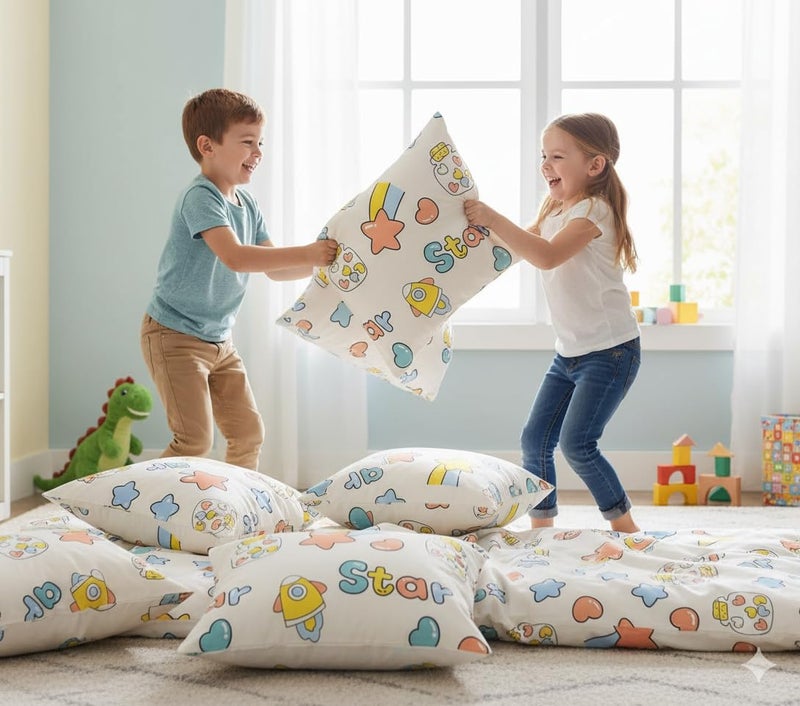 Filymore Kids Space Printed Pillow Covers for Kids Room | Made with Pure Microfiber Soft & Skin Friendly Pillow Cases | Size (17 x 27 inch, Cream and Orange) Set of 2 Covers. - Image 2