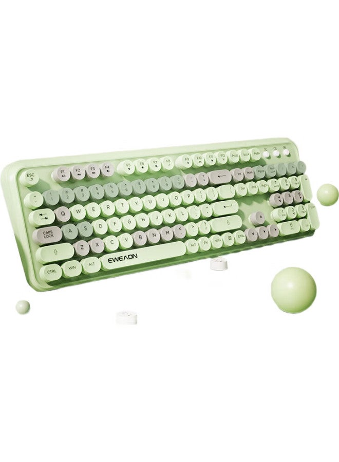 Eweadn V96 Stylish Retro Wireless Keyboard And Mouse Set, Genuine Mechanical Feel, Wireless Office Keyboard And Mouse Set, Laptop Membrane Keyboard, Songshuang Green Wireless Keyboard And Mouse Set - Image 2