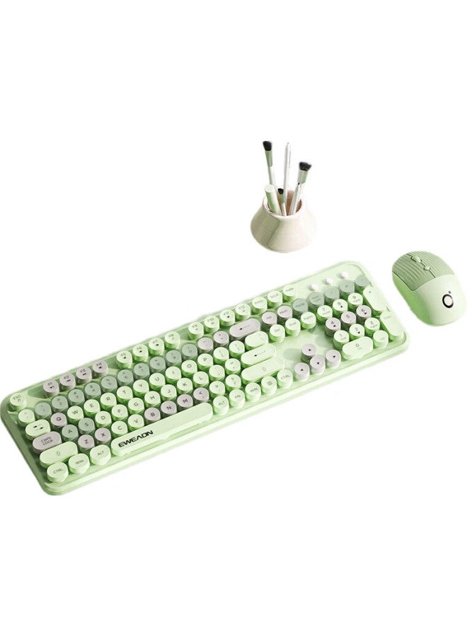 Eweadn V96 Stylish Retro Wireless Keyboard And Mouse Set, Genuine Mechanical Feel, Wireless Office Keyboard And Mouse Set, Laptop Membrane Keyboard, Songshuang Green Wireless Keyboard And Mouse Set - Image 3