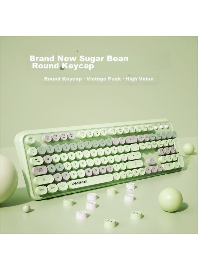 Eweadn V96 Stylish Retro Wireless Keyboard And Mouse Set, Genuine Mechanical Feel, Wireless Office Keyboard And Mouse Set, Laptop Membrane Keyboard, Songshuang Green Wireless Keyboard And Mouse Set - Image 2