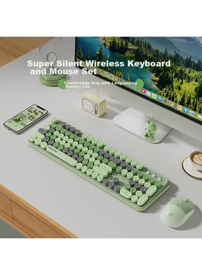 Eweadn V96 Stylish Retro Wireless Keyboard And Mouse Set, Genuine Mechanical Feel, Wireless Office Keyboard And Mouse Set, Laptop Membrane Keyboard, Songshuang Green Wireless Keyboard And Mouse Set - Image 4