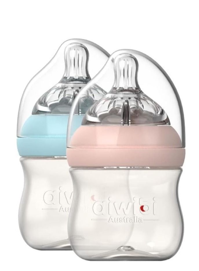 Aiwibi New Born Baby Feeding Bottles Breast-Like, Closer to Nature-120ML-Pink/Blue-2Pack - Image 1