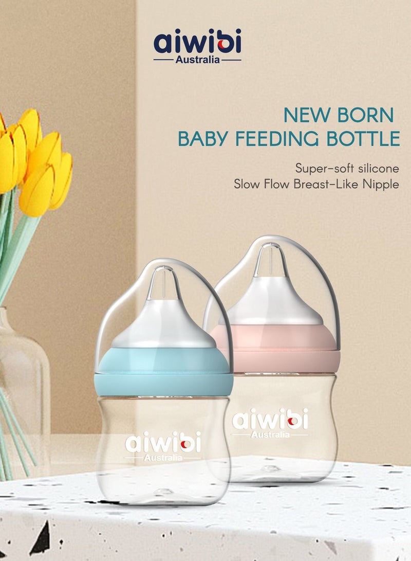 Aiwibi New Born Baby Feeding Bottles Breast-Like, Closer to Nature-120ML-Pink/Blue-2Pack - Image 4