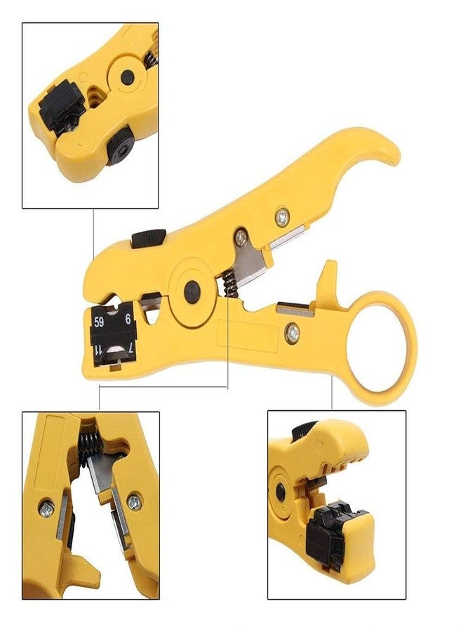 Meshiv Pack of 2 Universal Coaxial Cable Wire Stripper/Cutter Tool for Flat or Round UTP Cat5 Cat6 Wire (HT-352-Yellow-2 PCS) - Image 5