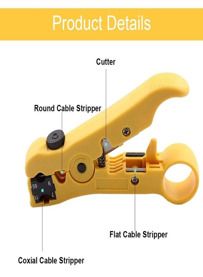 Meshiv Pack of 2 Universal Coaxial Cable Wire Stripper/Cutter Tool for Flat or Round UTP Cat5 Cat6 Wire (HT-352-Yellow-2 PCS) - Image 3