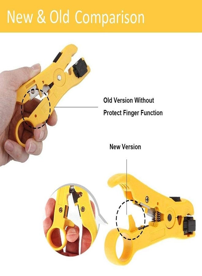 Meshiv Pack of 2 Universal Coaxial Cable Wire Stripper/Cutter Tool for Flat or Round UTP Cat5 Cat6 Wire (HT-352-Yellow-2 PCS) - Image 2