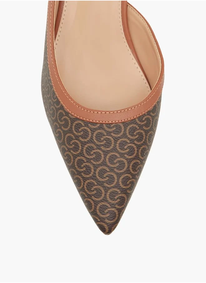 سيليست Women's Monogram Print Shoes with Buckle Closure and Kitten Heels