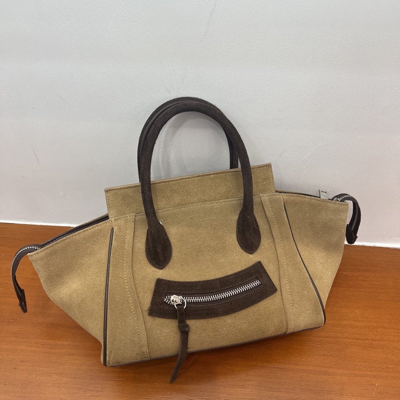 Frosted Cowhide Smiley Bag Large Capacity Commuter Portable Tote Bag Wing Bag Fashionable Versatile Shoulder Crossbody Bag For Women - Image 4
