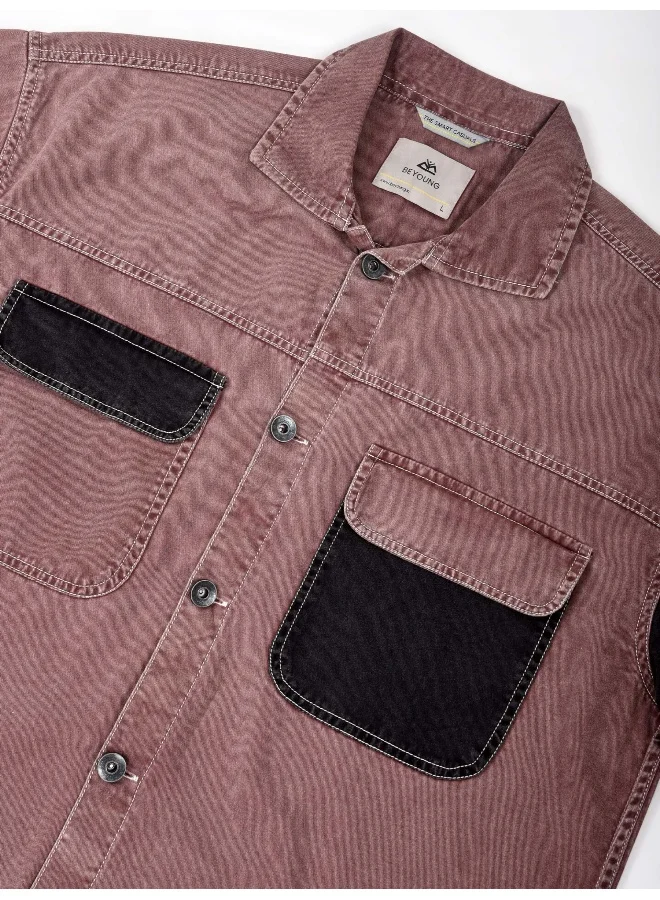 بيونغ Mauve Cut and Sew Casual Shirt for Men