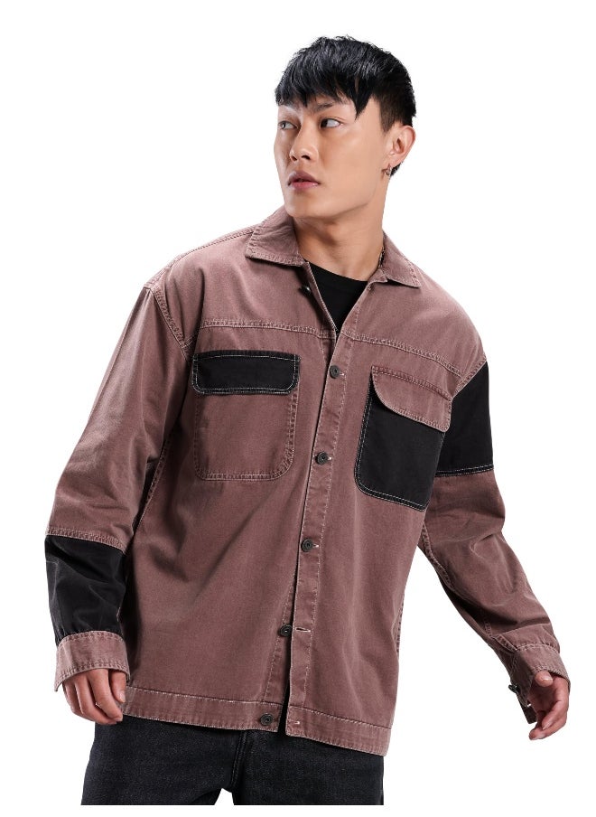 Beyoung Mauve Cut and Sew Casual Shirt for Men  - Image 1