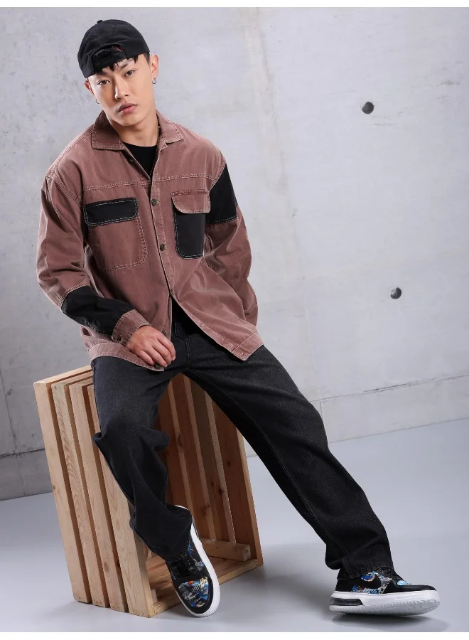 بيونغ Mauve Cut and Sew Casual Shirt for Men