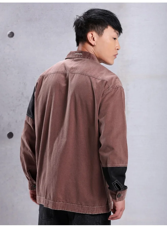 بيونغ Mauve Cut and Sew Casual Shirt for Men