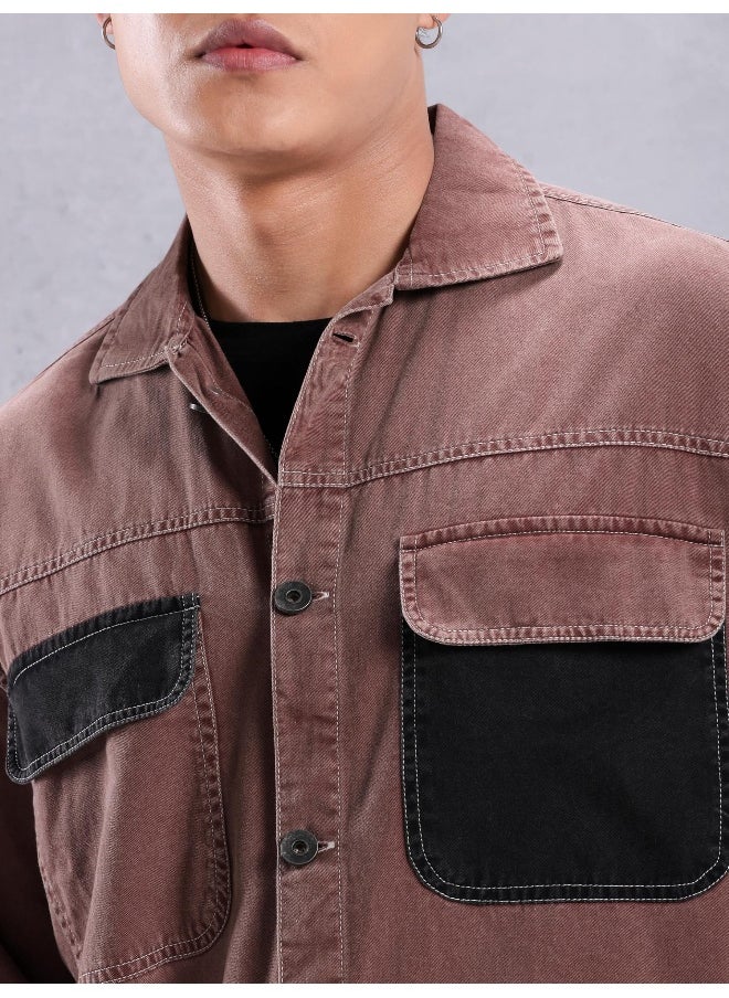 Beyoung Mauve Cut and Sew Casual Shirt for Men  - Image 2