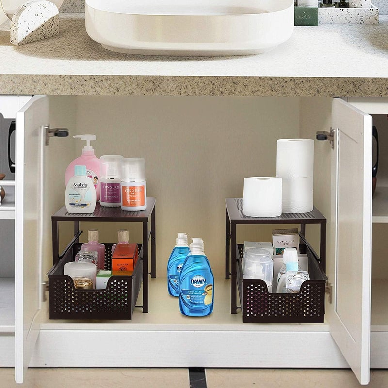 INDIDECOR INDIDECOR 45892 Under Sink Cabinet Organizer with Sliding Storage Drawer Desktop Organizer for Kitchen Bathroom Office Stackbale BLACK  - Image 5