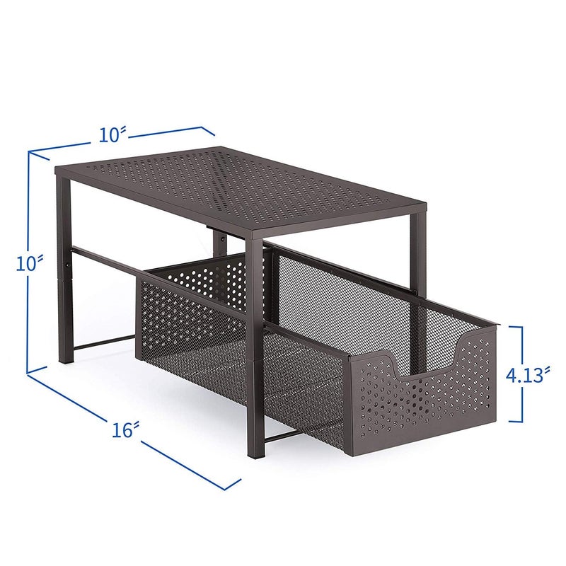 INDIDECOR INDIDECOR 45892 Under Sink Cabinet Organizer with Sliding Storage Drawer Desktop Organizer for Kitchen Bathroom Office Stackbale BLACK  - Image 3