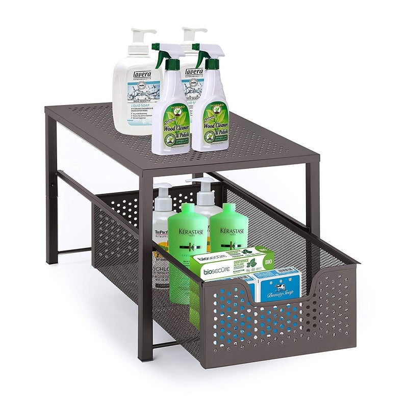INDIDECOR INDIDECOR 45892 Under Sink Cabinet Organizer with Sliding Storage Drawer Desktop Organizer for Kitchen Bathroom Office Stackbale BLACK  - Image 1