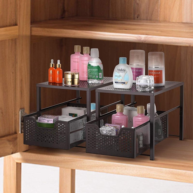 INDIDECOR INDIDECOR 45892 Under Sink Cabinet Organizer with Sliding Storage Drawer Desktop Organizer for Kitchen Bathroom Office Stackbale BLACK  - Image 2