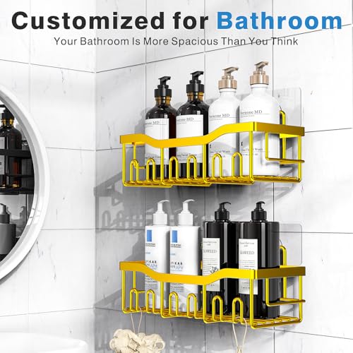 EUDELE Shower Caddy 2 Pack, Adhesive Organizer for Bathroom Storage, Home Decor & Kitchen, No Drilling, Rustproof Stainless Steel Shelf, Bathroom Decor Sets - Image 2