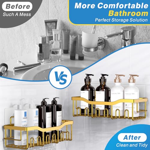 EUDELE Shower Caddy 2 Pack, Adhesive Organizer for Bathroom Storage, Home Decor & Kitchen, No Drilling, Rustproof Stainless Steel Shelf, Bathroom Decor Sets - Image 3