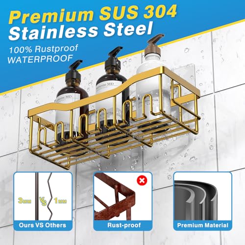 EUDELE Shower Caddy 2 Pack, Adhesive Organizer for Bathroom Storage, Home Decor & Kitchen, No Drilling, Rustproof Stainless Steel Shelf, Bathroom Decor Sets - Image 5
