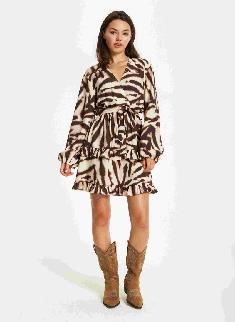 Liquorish Zebra Print Ruffle Wrap Dress