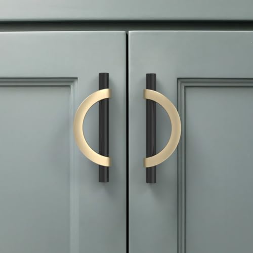 Amerdeco 6 Pack Black Brushed Gold Cabinet Pulls 3.75 Inch(96MM) Hole Centers Kitchen Cabinet Handles Hardware Kitchen Handles for Cabinets Cupboard Handles Drawer Pulls - Image 1